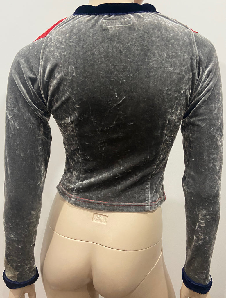 VOYAGE INVEST IN THE ORIGINAL Vintage Red Grey Velvet Sheer Detail Cardigan M