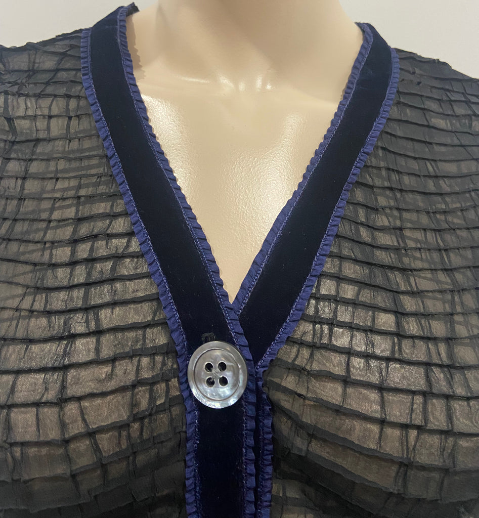 VOYAGE INVEST IN THE ORIGINAL Vintage Grey Black Velvet Sheer Detail Cardigan M