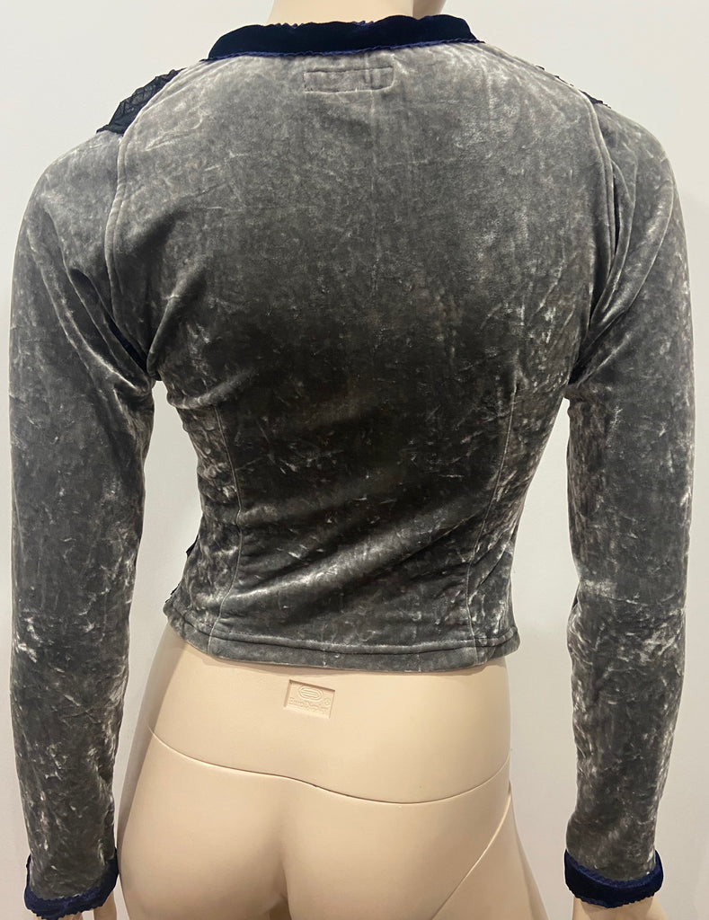 VOYAGE INVEST IN THE ORIGINAL Vintage Grey Black Velvet Sheer Detail Cardigan M