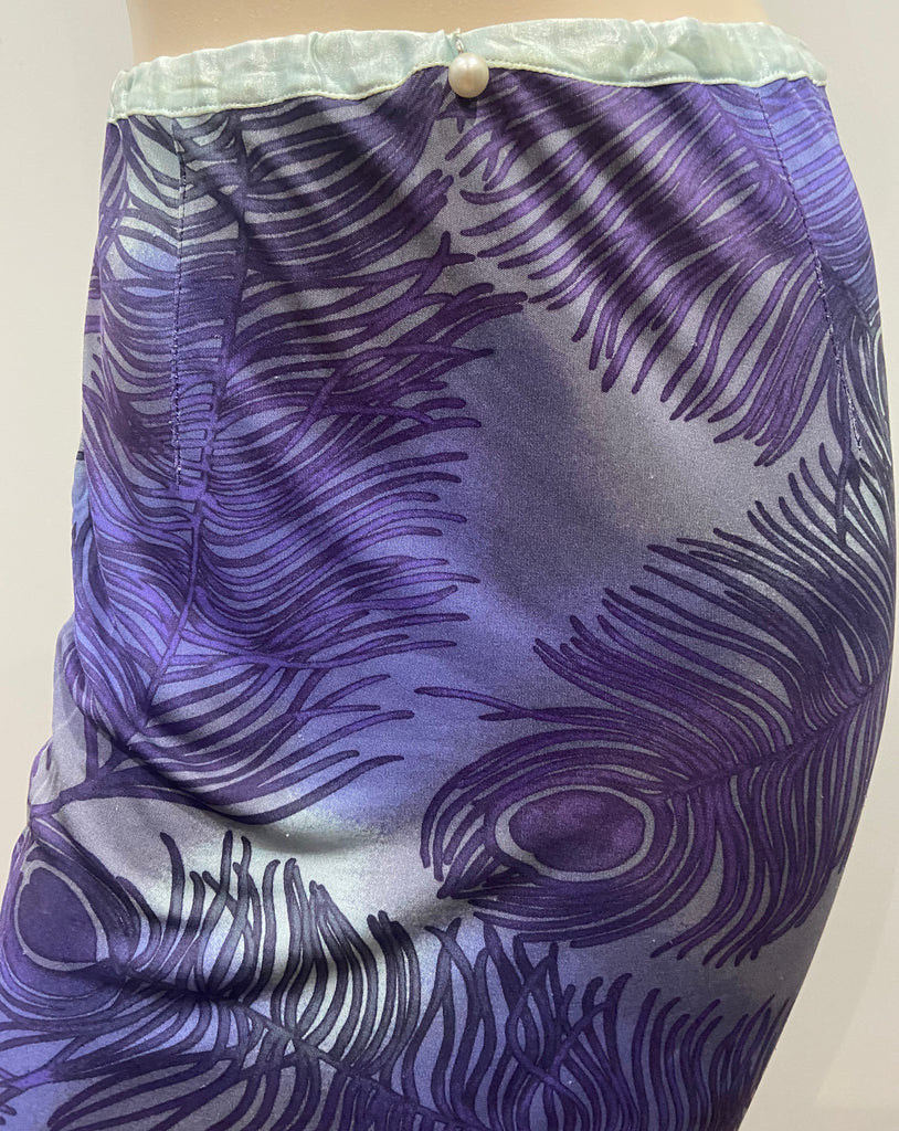 VOYAGE INVEST IN THE ORIGINAL Purple Silk Peacock Feather Print Long Maxi Skirt