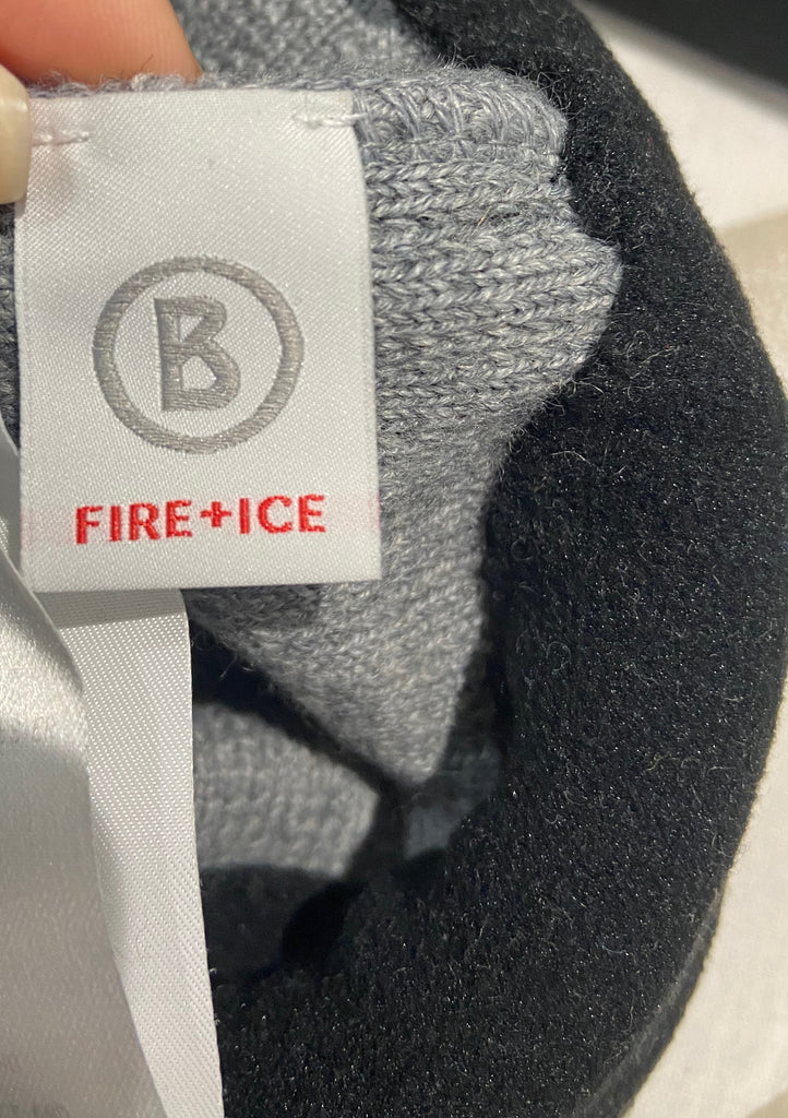 BOGNOR FIRE & ICE Unisex Grey Black Wool Blend Ribbed Branded Pull On Beanie Hat L