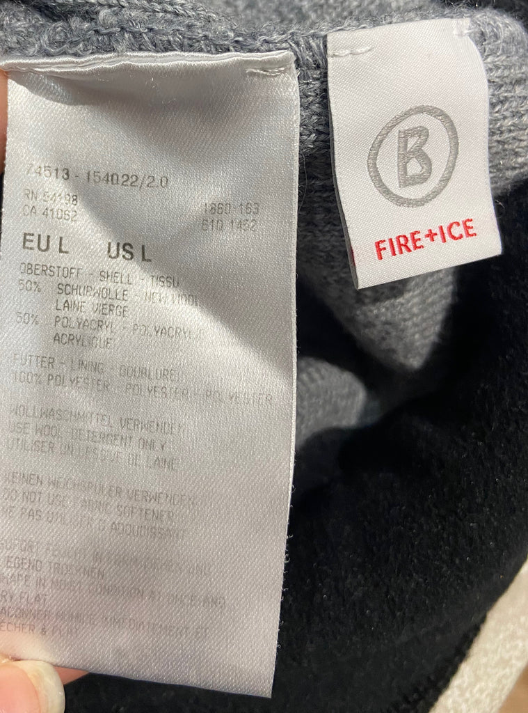 BOGNOR FIRE & ICE Unisex Grey Black Wool Blend Ribbed Branded Pull On Beanie Hat L