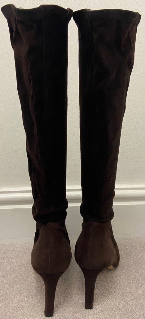 GINA Chocolate Brown Leather Suede Pointed Toe Knee High Stiletto Heel Boots 6.5