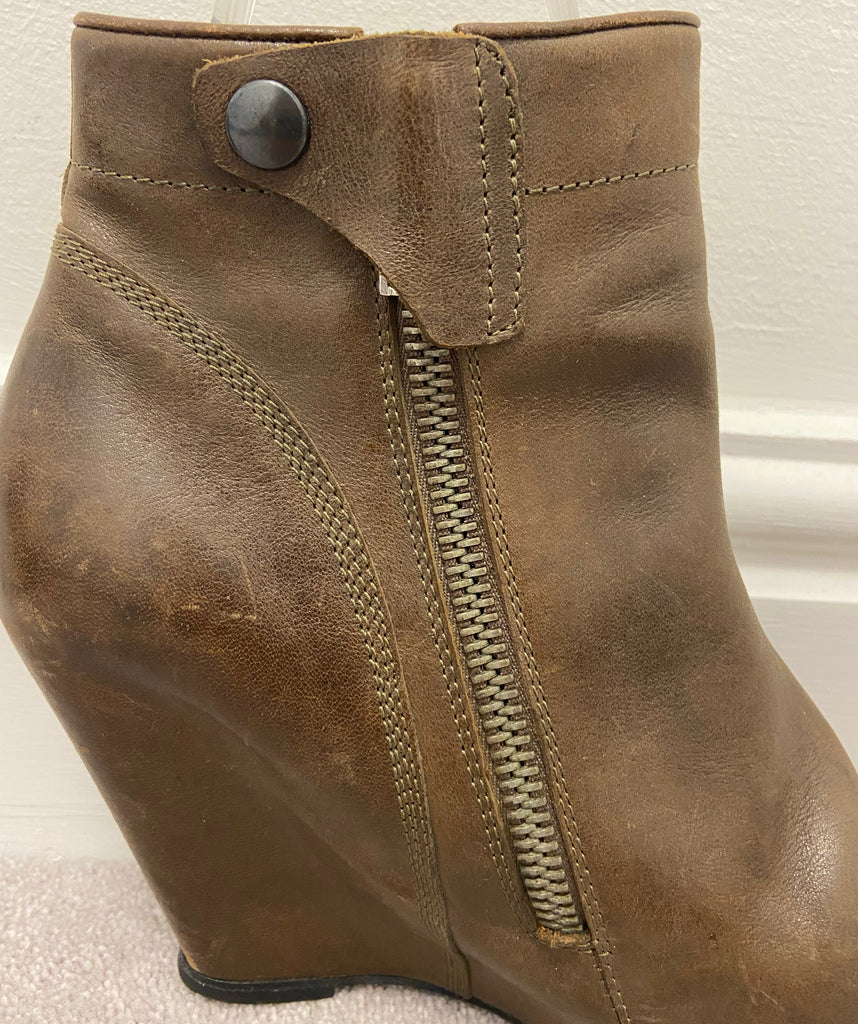 RICK OWENS Women's Brown Leather Concealed Platform Wedge Ankle Boots 39 UK6