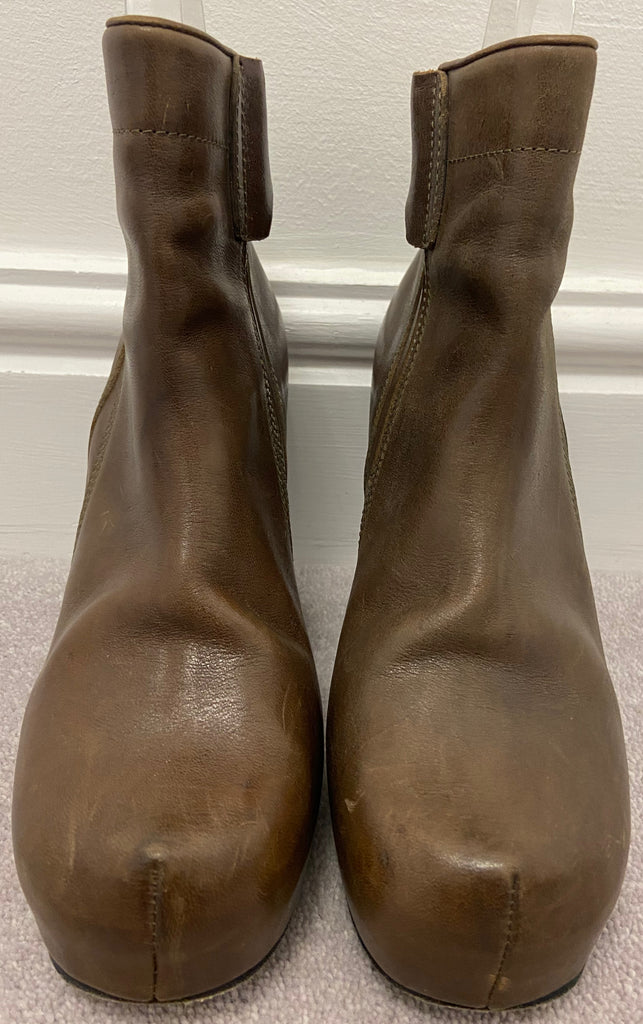 RICK OWENS Women's Brown Leather Concealed Platform Wedge Ankle Boots 39 UK6