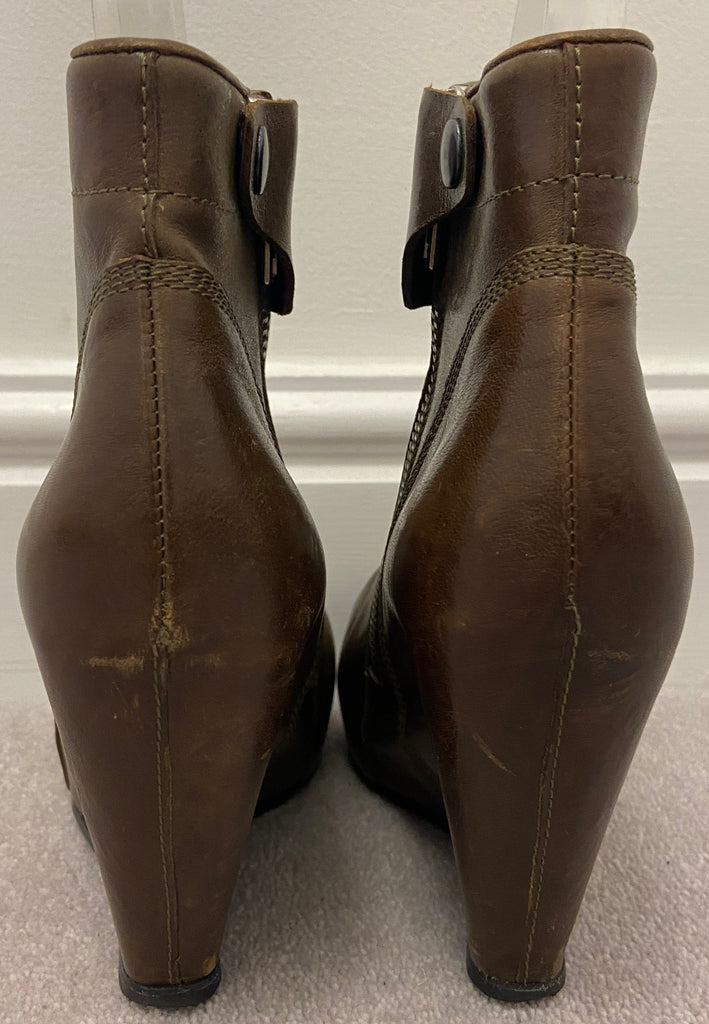 RICK OWENS Women's Brown Leather Concealed Platform Wedge Ankle Boots 39 UK6
