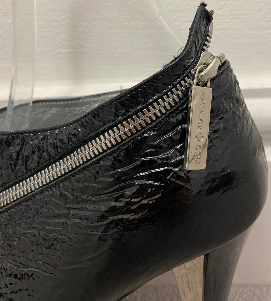 PATRICK COX Womens Black Creased Leather Patent Silver Detail Ankle Boots 39 UK6