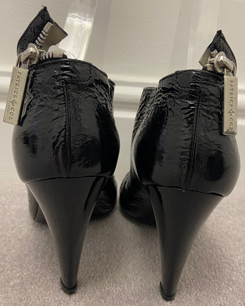 PATRICK COX Womens Black Creased Leather Patent Silver Detail Ankle Boots 39 UK6