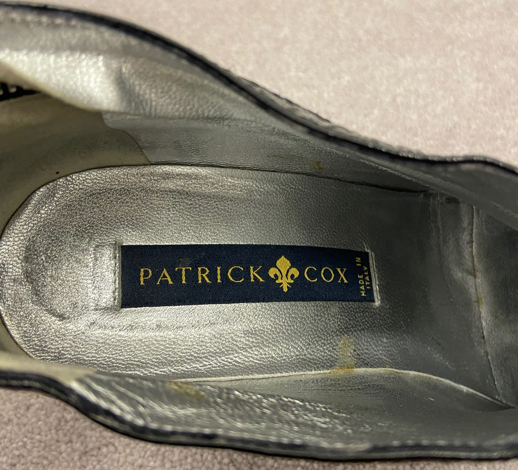 PATRICK COX Womens Black Creased Leather Patent Silver Detail Ankle Boots 39 UK6