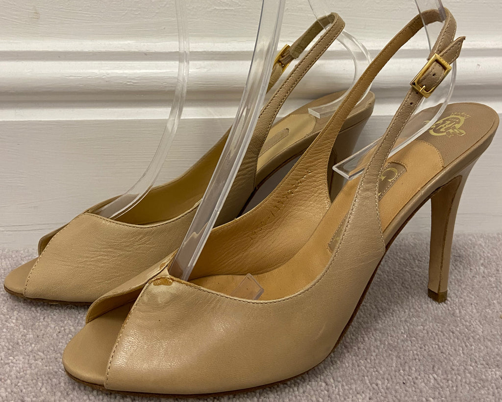GINA Beige Real Leather Peep Toe Sling Back Ankle Strap Sandals Shoes UK6 39 NEW