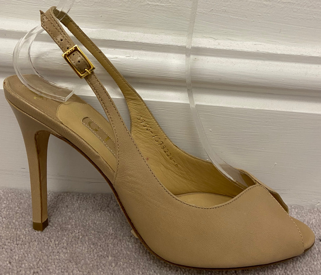 GINA Beige Real Leather Peep Toe Sling Back Ankle Strap Sandals Shoes UK6 39 NEW