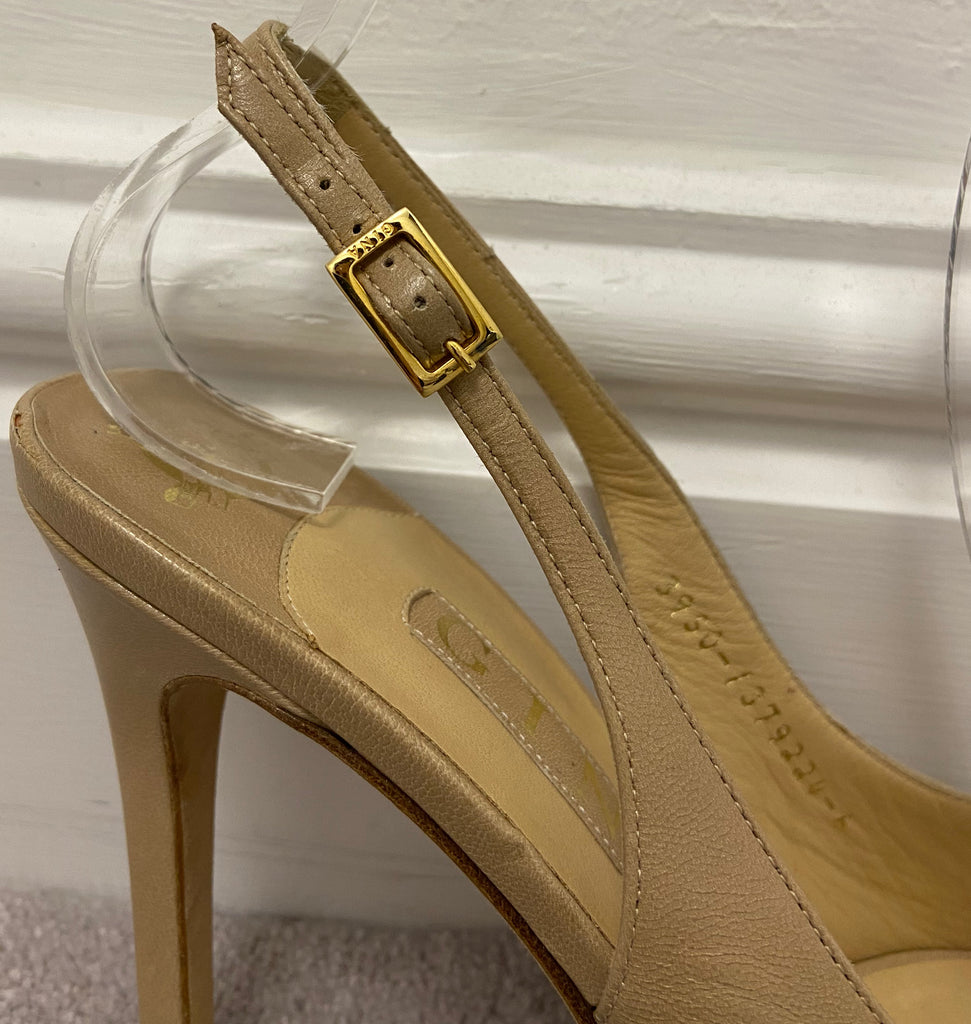 GINA Beige Real Leather Peep Toe Sling Back Ankle Strap Sandals Shoes UK6 39 NEW