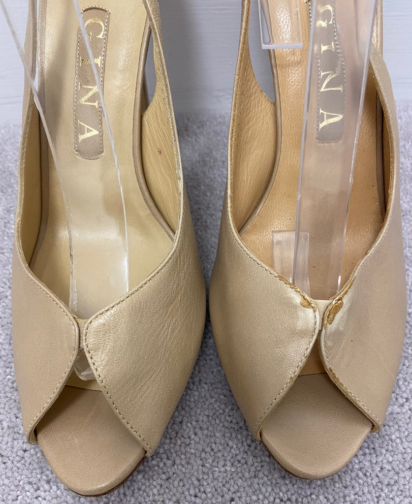 GINA Beige Real Leather Peep Toe Sling Back Ankle Strap Sandals Shoes UK6 39 NEW
