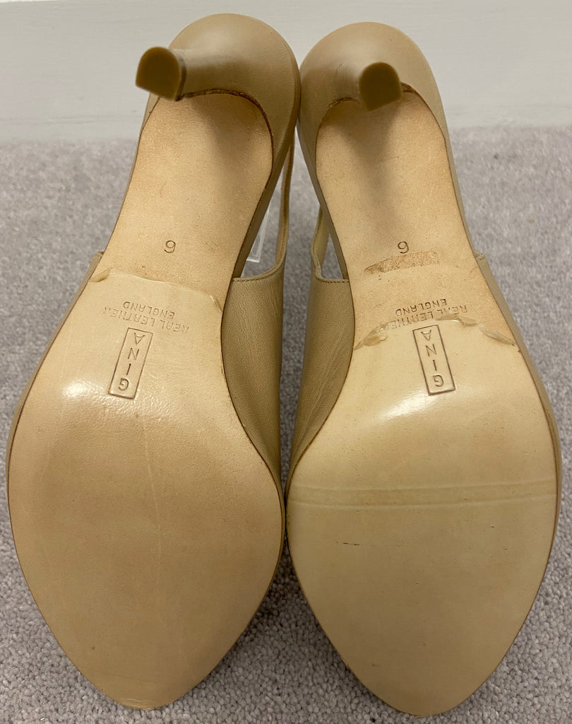 GINA Beige Real Leather Peep Toe Sling Back Ankle Strap Sandals Shoes UK6 39 NEW