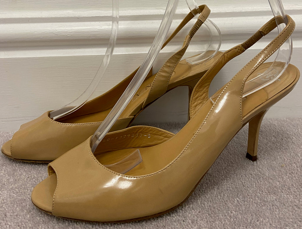 GINA Beige Shined Leather Peep Toe Sling Back D'Orsay Pump Sandals Shoes UK6 39