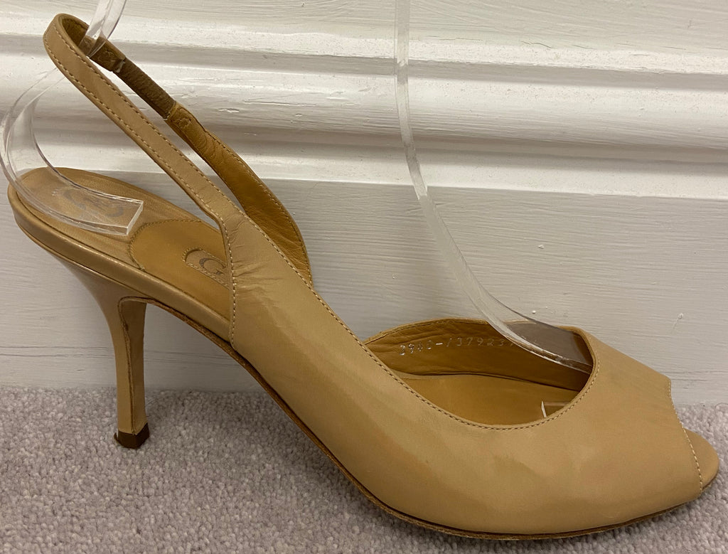 GINA Beige Shined Leather Peep Toe Sling Back D'Orsay Pump Sandals Shoes UK6 39