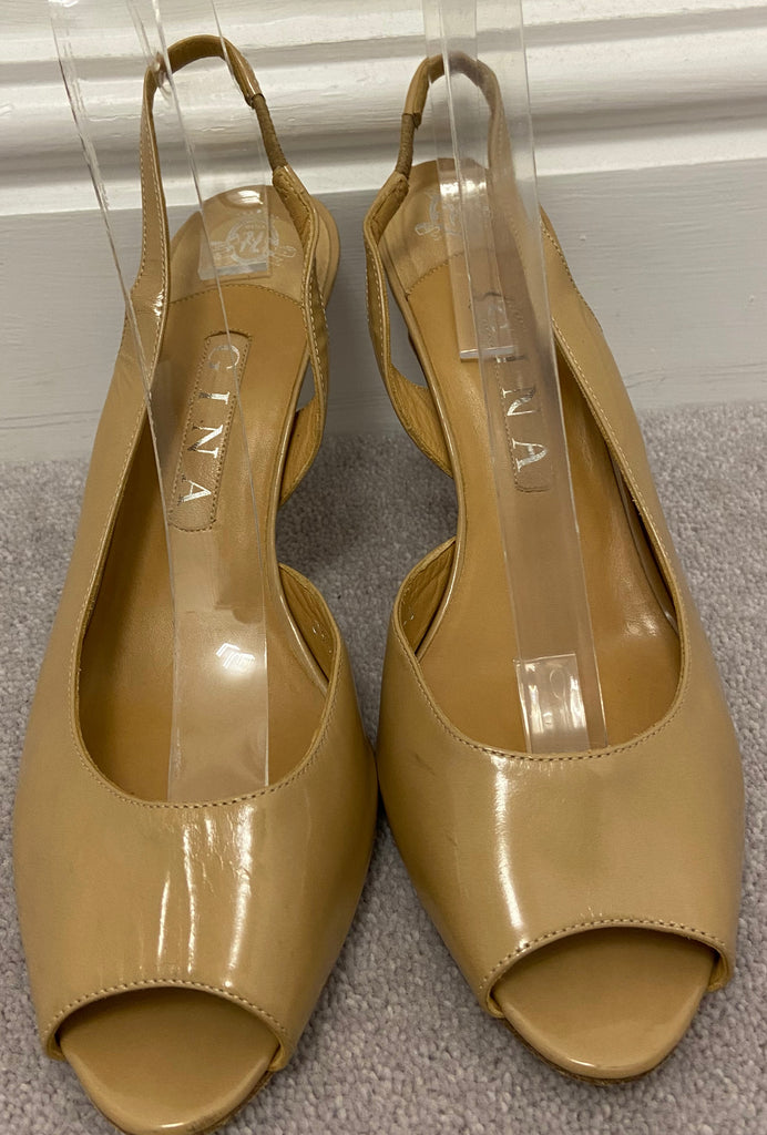 GINA Beige Shined Leather Peep Toe Sling Back D'Orsay Pump Sandals Shoes UK6 39