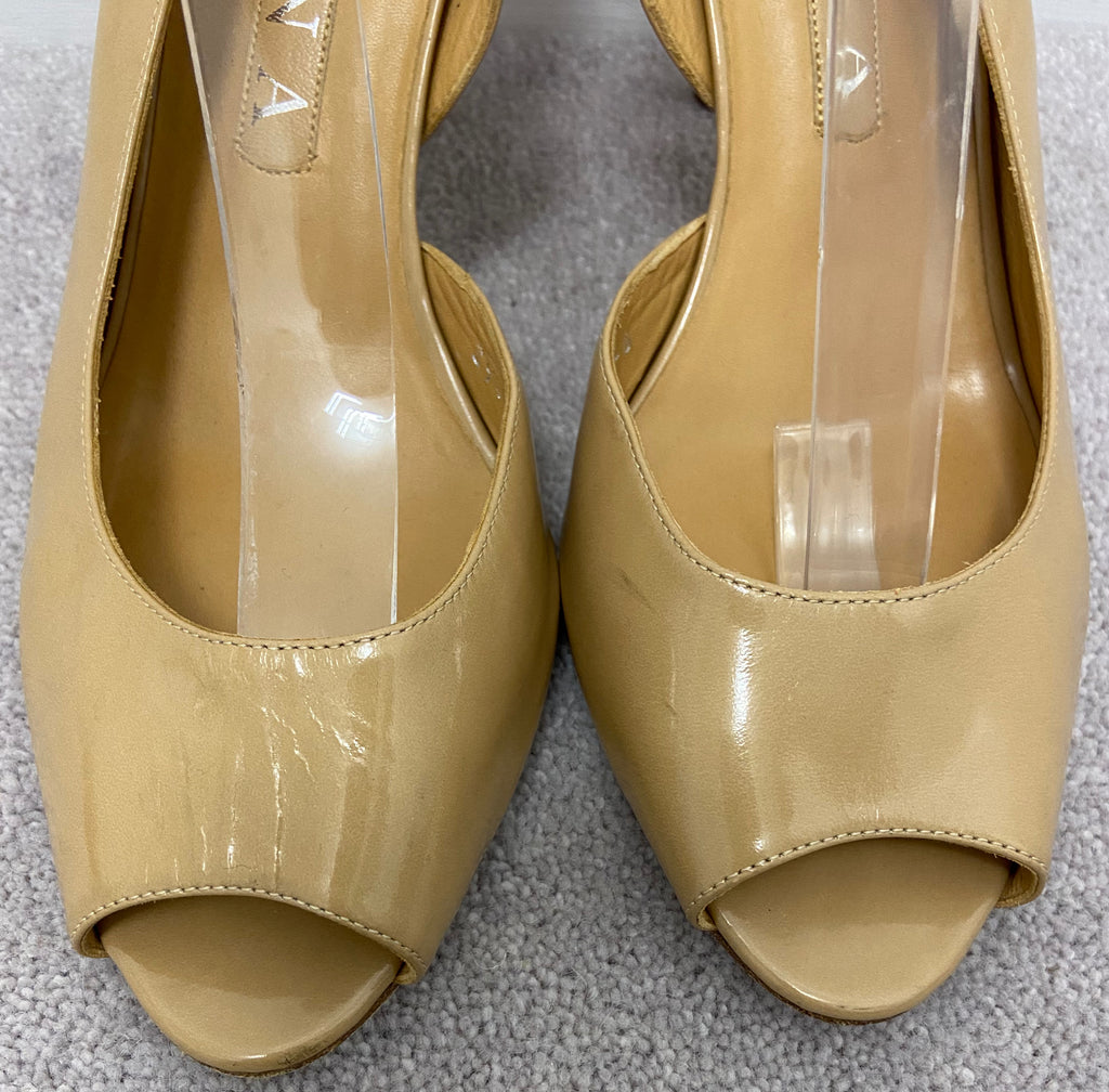 GINA Beige Shined Leather Peep Toe Sling Back D'Orsay Pump Sandals Shoes UK6 39