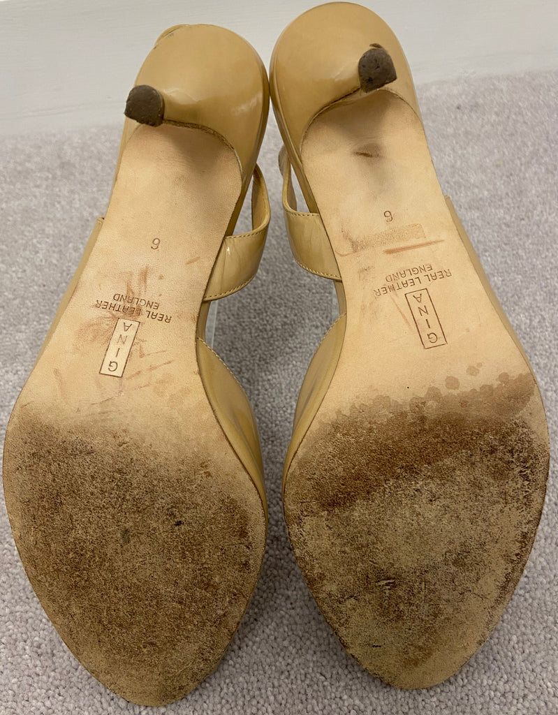 GINA Beige Shined Leather Peep Toe Sling Back D'Orsay Pump Sandals Shoes UK6 39