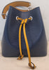 LOUIS VUITTON Indigo Blue & Safran Yellow Epi NeoNoe Leather Bucket Bag - NEW!