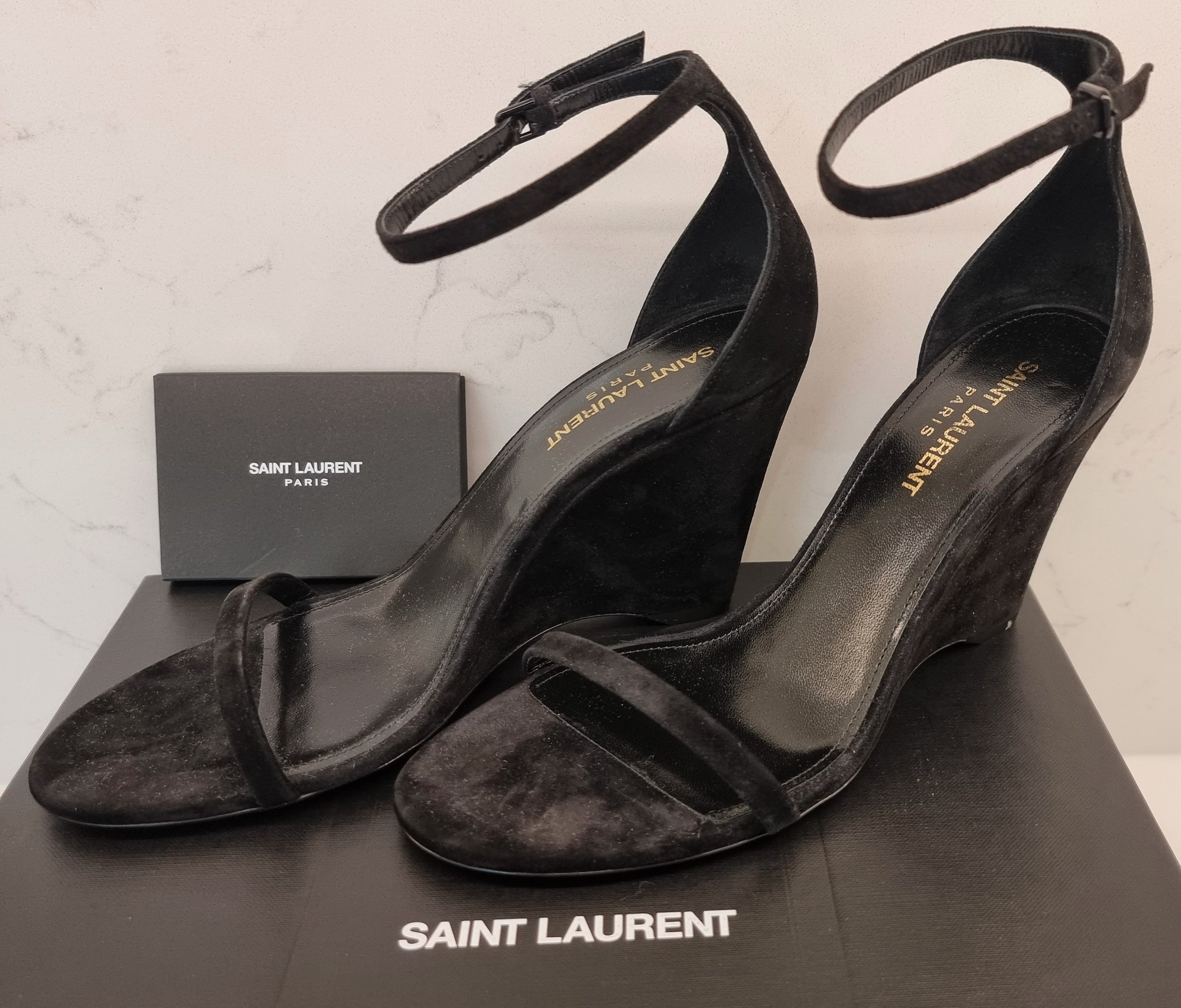 【Saint Laurent】ウェッジソール サンダル レザー 37 ヴィトン バウンダリーライン 21年 レザー ウェッジソール