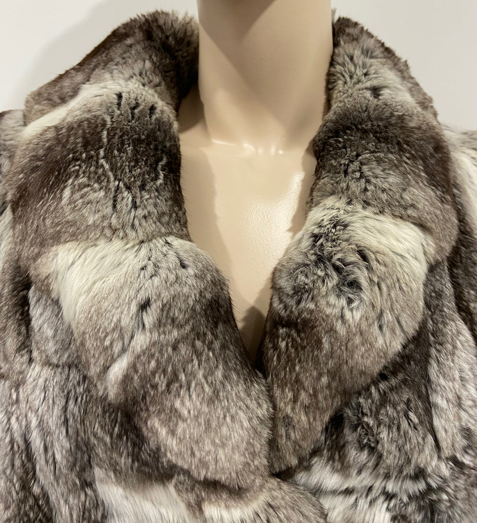 Designer Women's Chinchilla Fur Brown Cream Lined Jacket Coat M