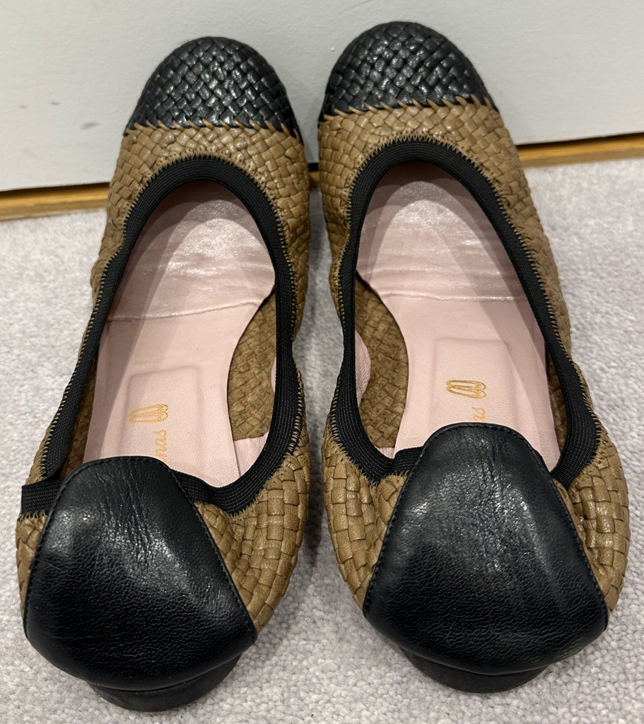 PRETTY BALLERINAS Brown Woven Leather Flats Ballerina Pumps Shoes EU39 UK6