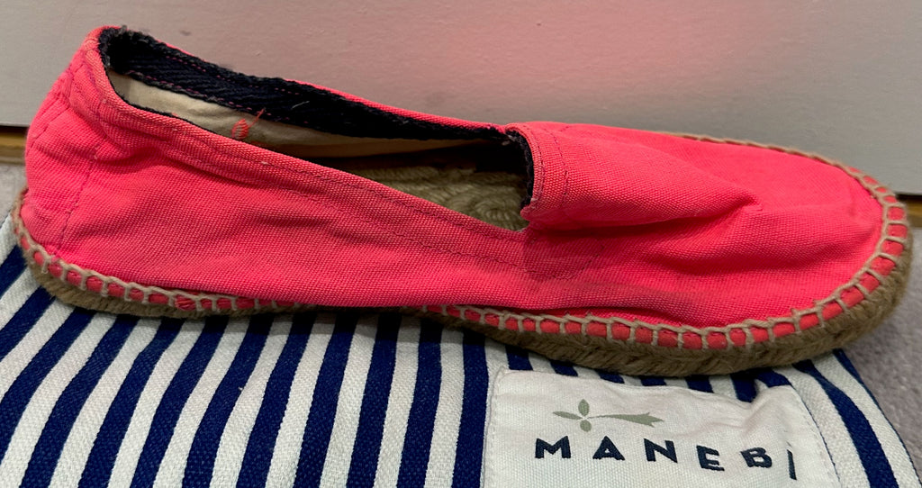 MANEBI Vibrant Neon Pink Woven Fabric Flat Espadrilles – Size EU 39 / UK 6