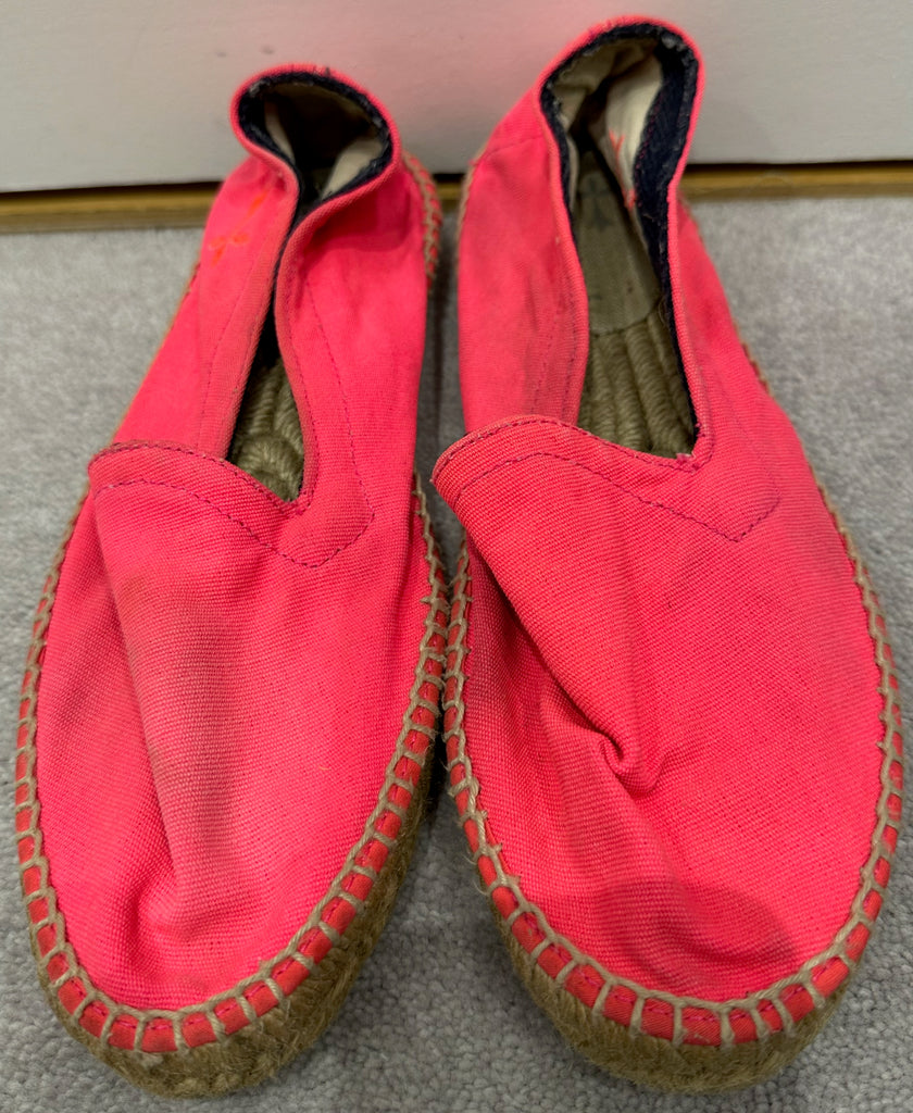 MANEBI Vibrant Neon Pink Woven Fabric Flat Espadrilles – Size EU 39 / UK 6