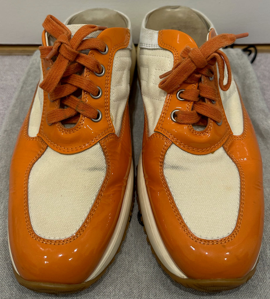 HOGAN INTERACTIVE Cream Fabric and Orange Patent Mules Trainers EU39 UK6