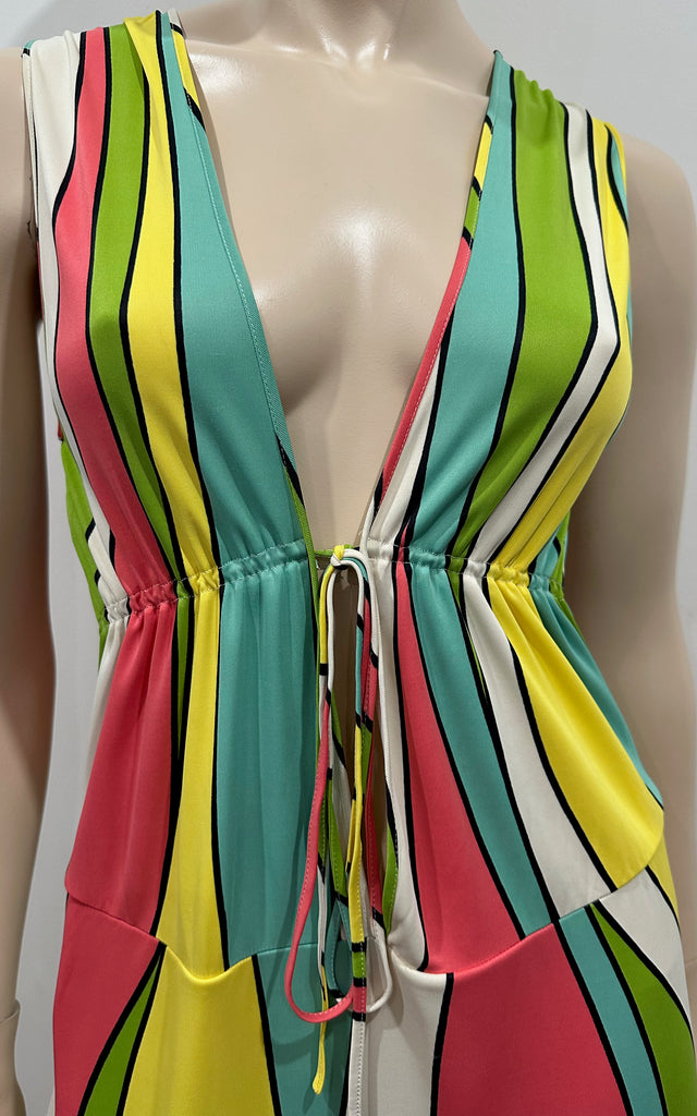 MOSCHINO CHEAP AND CHIC Multicoloured Striped Plunge V Neck Sleeveless Dress