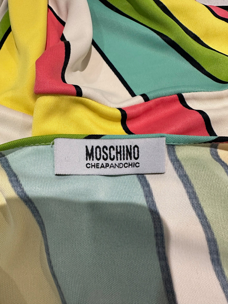 MOSCHINO CHEAP AND CHIC Multicoloured Striped Plunge V Neck Sleeveless Dress