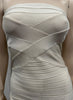 HERVE LEGER Cream Boned Corset Strapless Sleeveless Fringed Bodycon Dress M