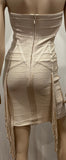 HERVE LEGER Cream Boned Corset Strapless Sleeveless Fringed Bodycon Dress M