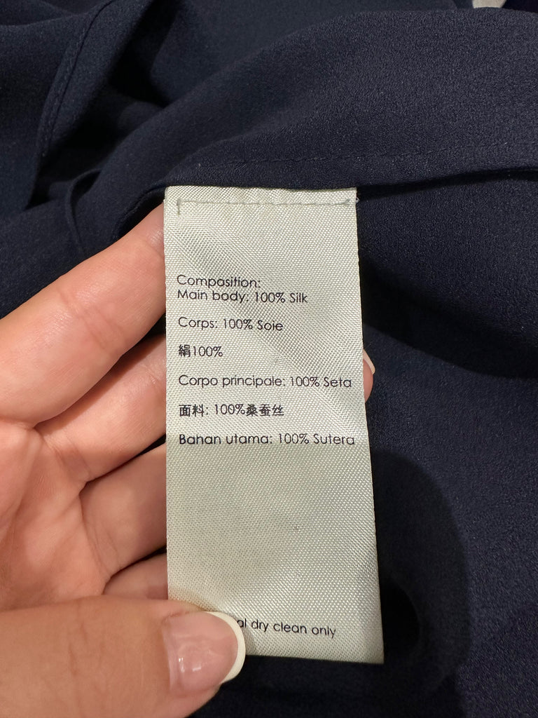 3.1 PHILLIP LIM Navy Blue Silk Crossover V Neck Long Sleeve Blouse Shirt Top US6