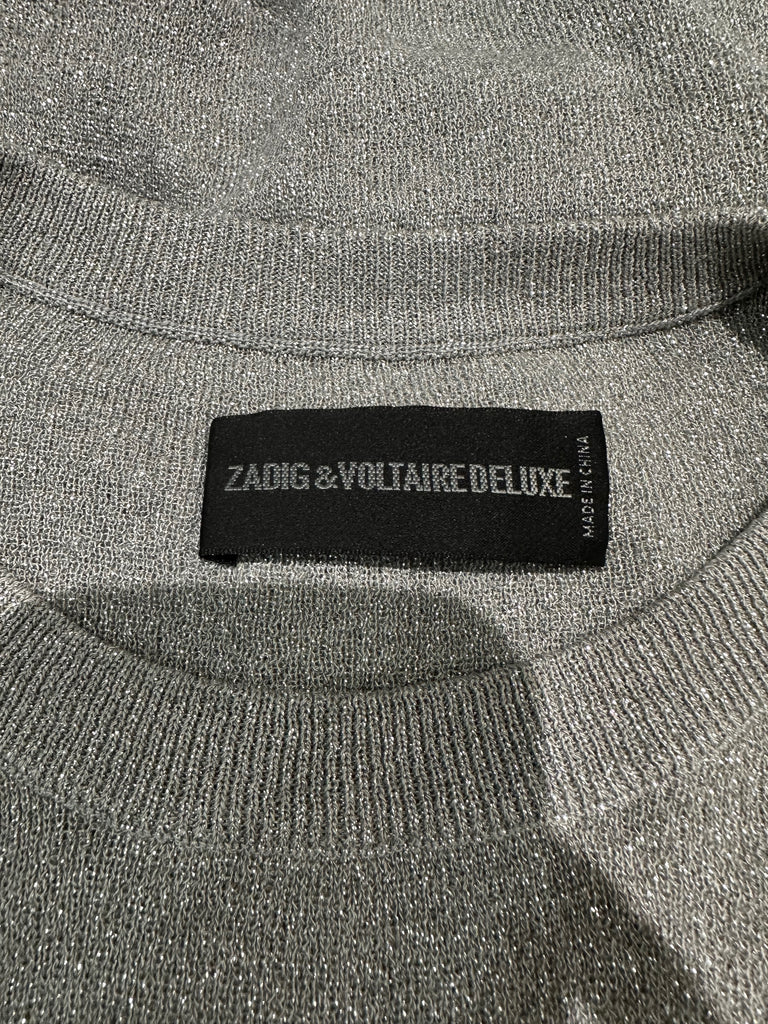 ZADIG & VOLTAIRE DELUXE Silver Metallic Sleeveless Knitwear Tank Vest Jumper Top