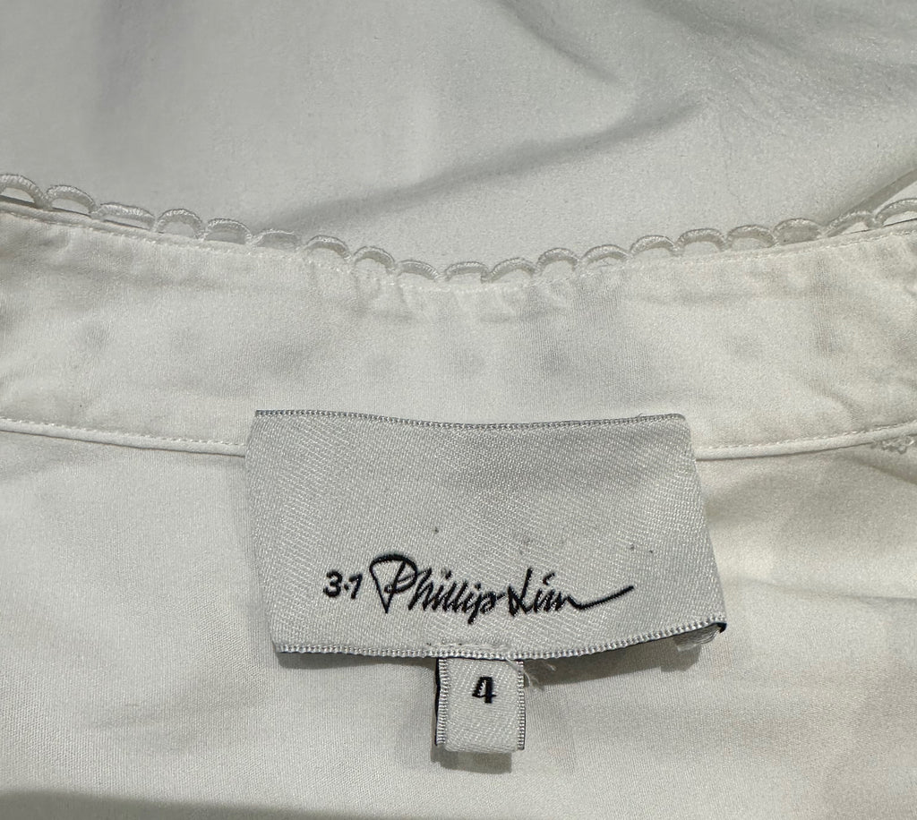 3.1 PHILLIP LIM White Cotton One Shoulder Long Sleeve Embroidered Blouse Shirt 4