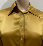 ACNE STUDIOS Mustard Gold Satin Sheen Collared Long Sleeve Blouse Shirt Top 38