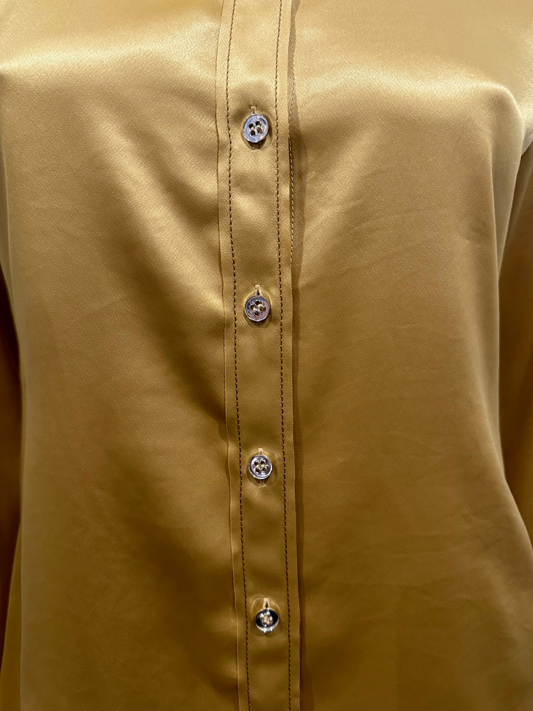 ACNE STUDIOS Mustard Gold Satin Sheen Collared Long Sleeve Blouse Shirt Top 38