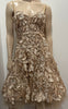 JOVANI Champagne Floral Stitch and Mesh Sleeveless Cocktail Evening Dress - US 4 UK8