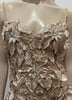 JOVANI Champagne Floral Stitch and Mesh Sleeveless Cocktail Evening Dress - US 4 UK8
