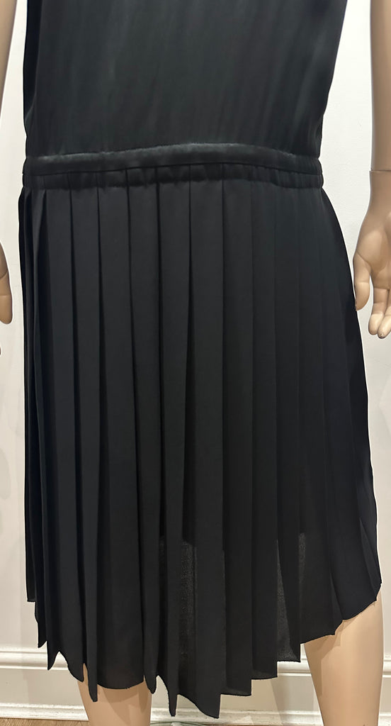 LUZ Green Pinstripe Bodice Drop Waist Pleated Rear Skirt Sleeveless Dress UK10