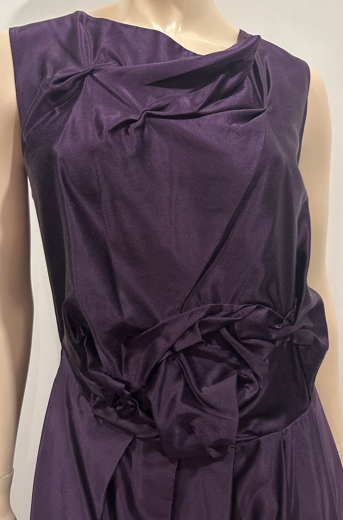 PEACHOO KREJBERG Purple Silk & Cotton Ruffle Pleated Sleeveless Midi Dress UK10