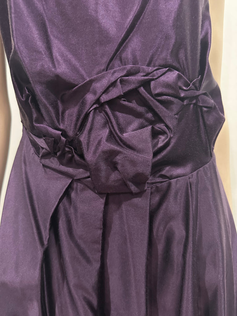 PEACHOO KREJBERG Purple Silk & Cotton Ruffle Pleated Sleeveless Midi Dress UK10