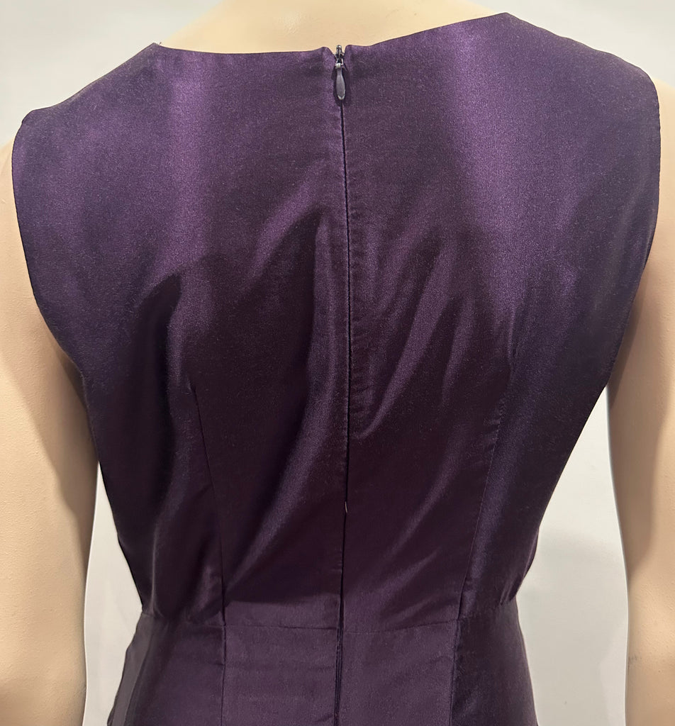 PEACHOO KREJBERG Purple Silk & Cotton Ruffle Pleated Sleeveless Midi Dress UK10