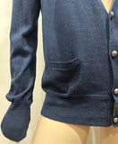 ZADIG & VOLTAIRE Navy Blue 100% Merino Wool V Neck Long Sleeve Knitwear Cardigan