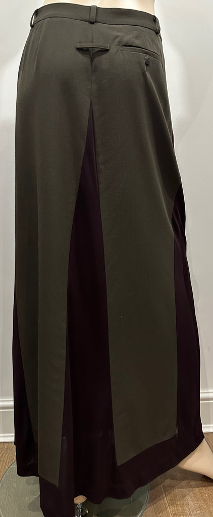 JEAN PAUL GAULTIER FEMME Khaki & Purple Wool Blend Long Length Maxi Skirt UK10
