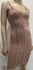 HERVE LEGER Dusky Pink & Blue Stitch Detail Bandage Bodycon Short Mini Dress XS
