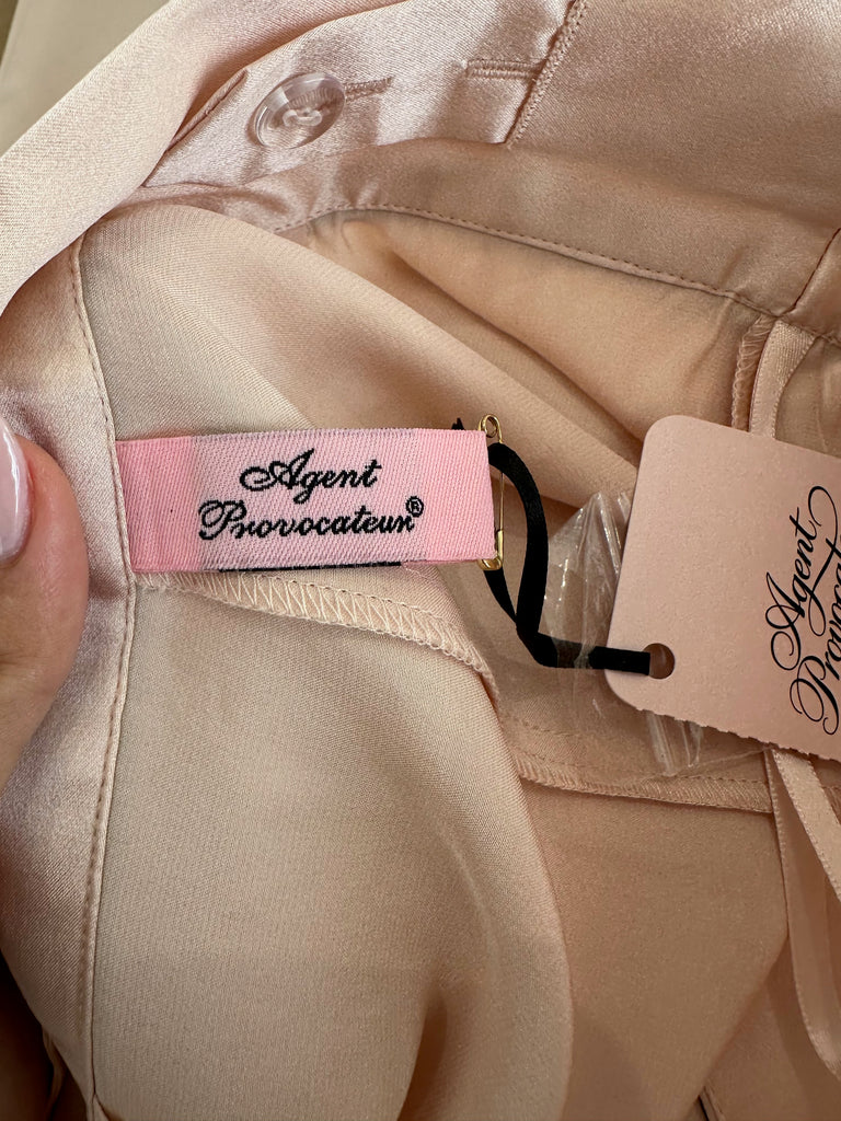 AGENT PROVOCATEUR Pale Pink 100% Silk Wide Leg Pyjama Bottoms Size 2 UK8 BNWT