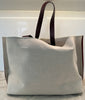 VALENTINO Cream Neutral Canvas & Brown Leather V-Logo Large Tote Bag